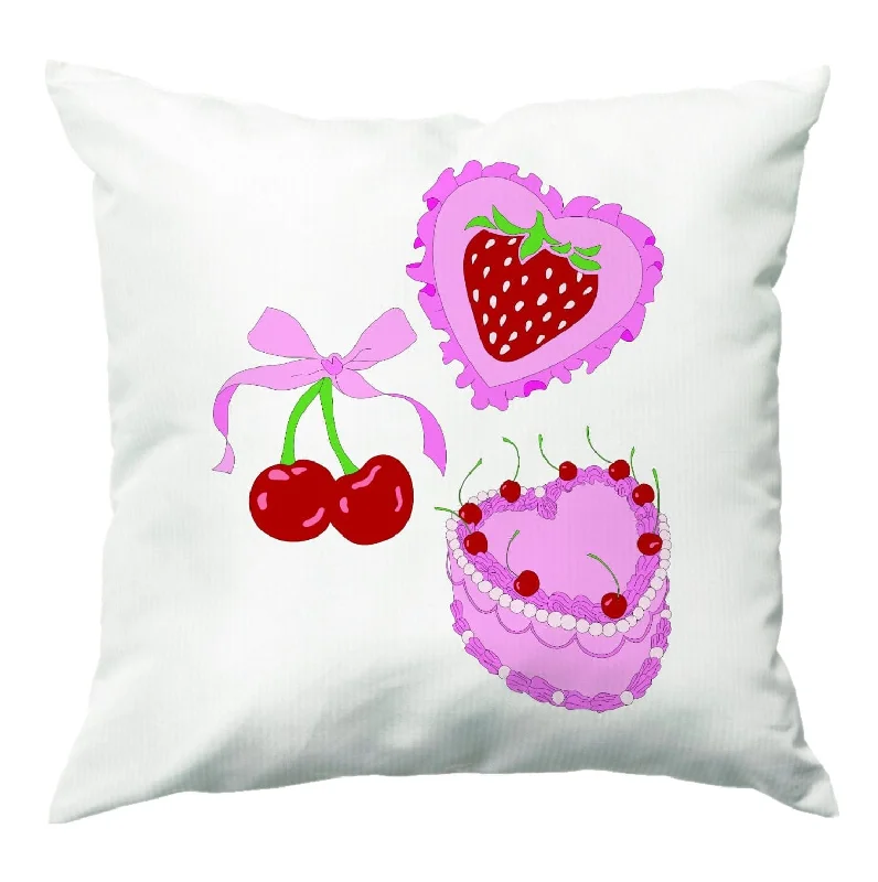 Closeout Cherries, Strawberries And Cake - Valentine's Day Cushion