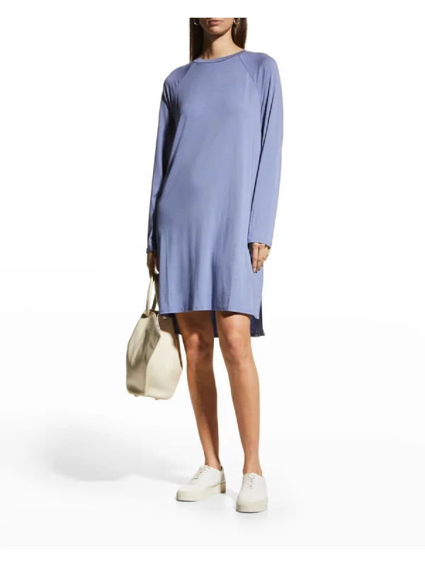Hurry In EILEEN FISHER Womens Light Blue Stretch Raglan Sleeve Crew Neck Above The Knee Shift Dress