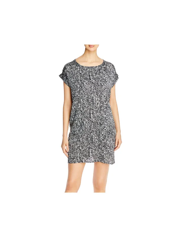 TIME-Limited Offer EILEEN FISHER Womens Black Printed Boat Neck Short Shift Dress