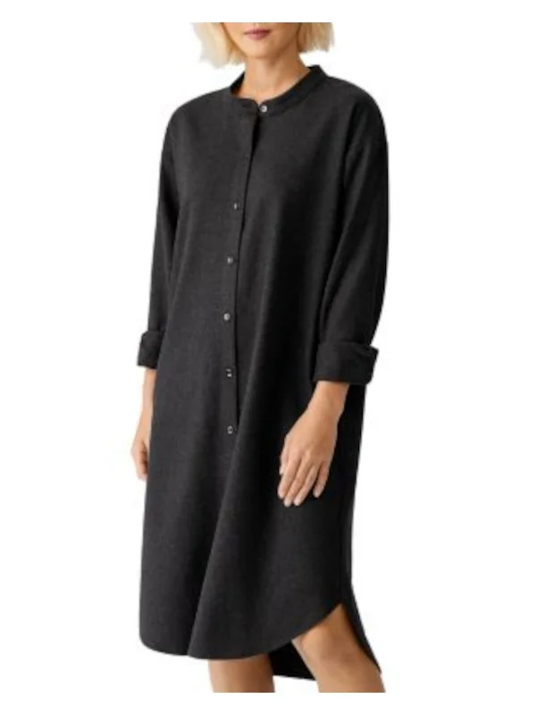 Unbeatable Prices EILEEN FISHER Womens Gray Wool Blend Cuffed Sleeve Crew Neck Knee Length Shirt Dress