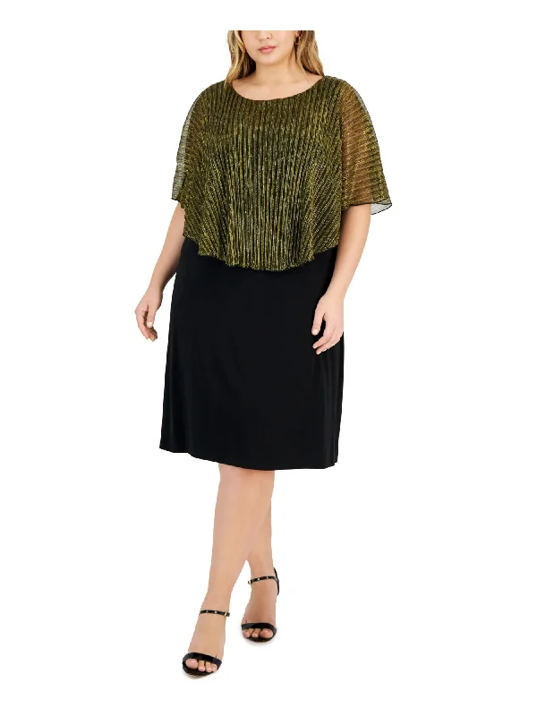 Buy Now CONNECTED APPAREL Womens Black Sleeveless Round Neck Above The Knee Party Sheath Dress