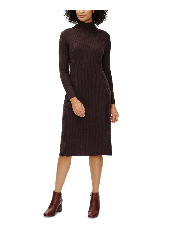 Huge Discounts EILEEN FISHER Womens Brown Long Sleeve Turtle Neck Below The Knee Dress