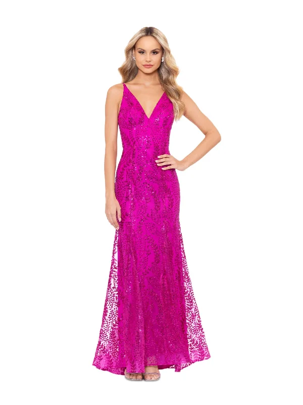 Can't Miss BLONDIE NITES Womens Pink Cut Out Zippered Lace-up Back Lined Sleeveless V Neck Full-Length Formal Gown Dress
