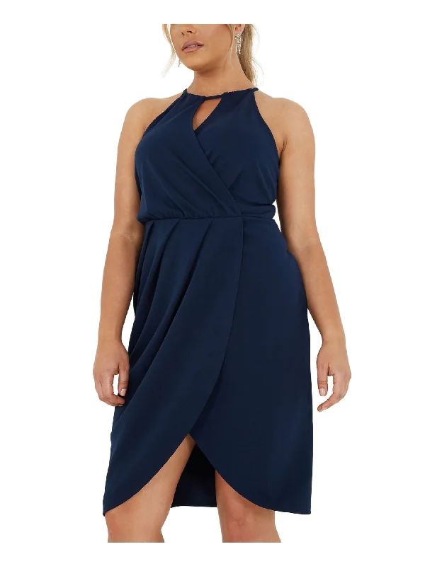 Final Markdown QUIZ Womens Navy Halter Knee Length Evening Tulip Dress