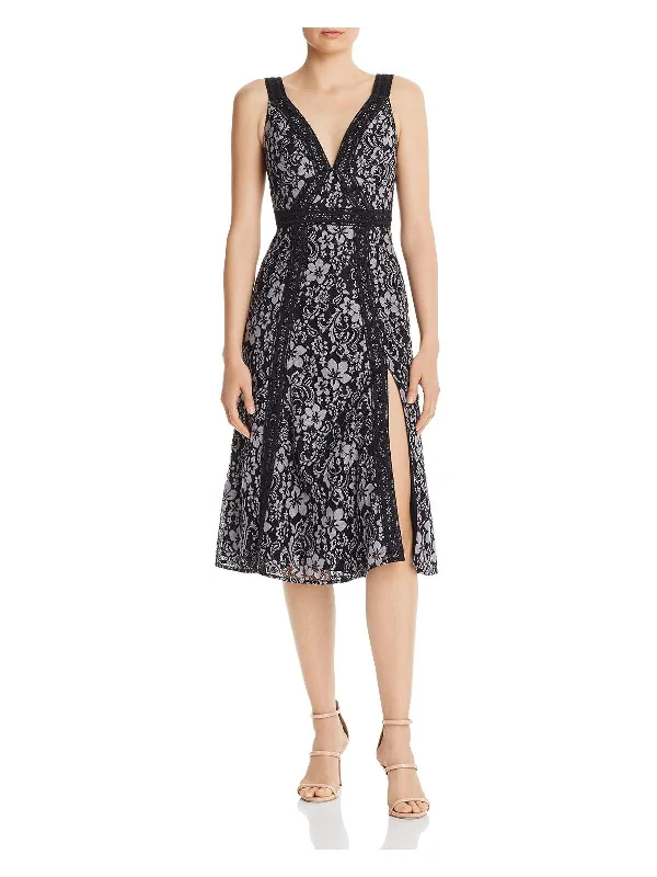 Fantastic Offers KEEPSAKE Womens Zippered Floral Sleeveless V Neck Below The Knee Cocktail Fit + Flare Dress