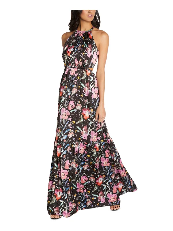 Deal Zone AIDAN AIDAN MATTOX Womens Zippered Floral Sleeveless Halter Maxi Formal Gown Dress