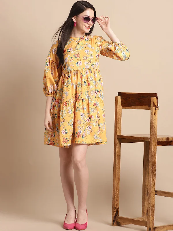 Bonus Savings women Yellow Printed A-Line Dress