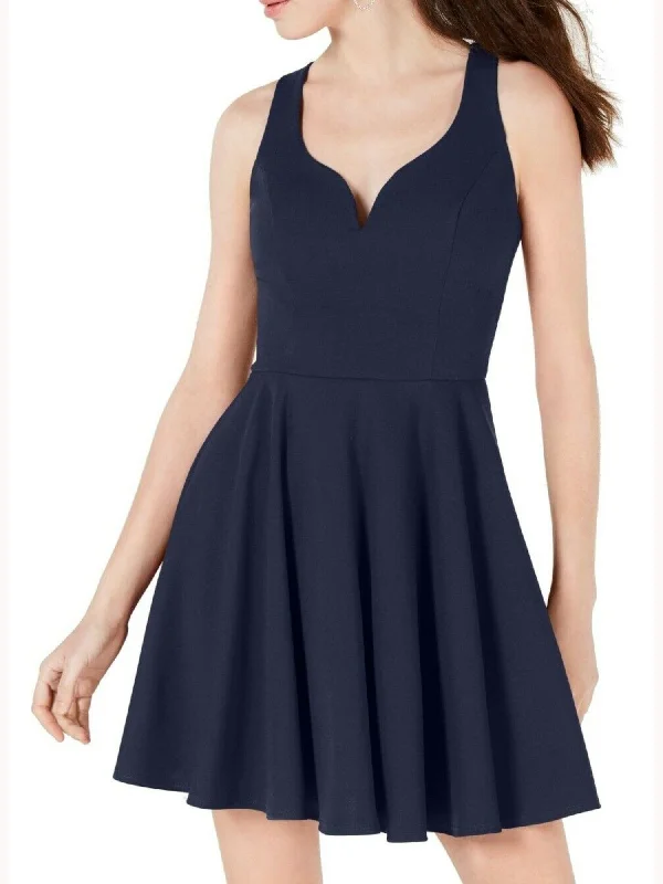 New Deals B DARLIN Womens Navy Zippered Sleeveless Sweetheart Neckline Above The Knee Evening Fit + Flare Dress