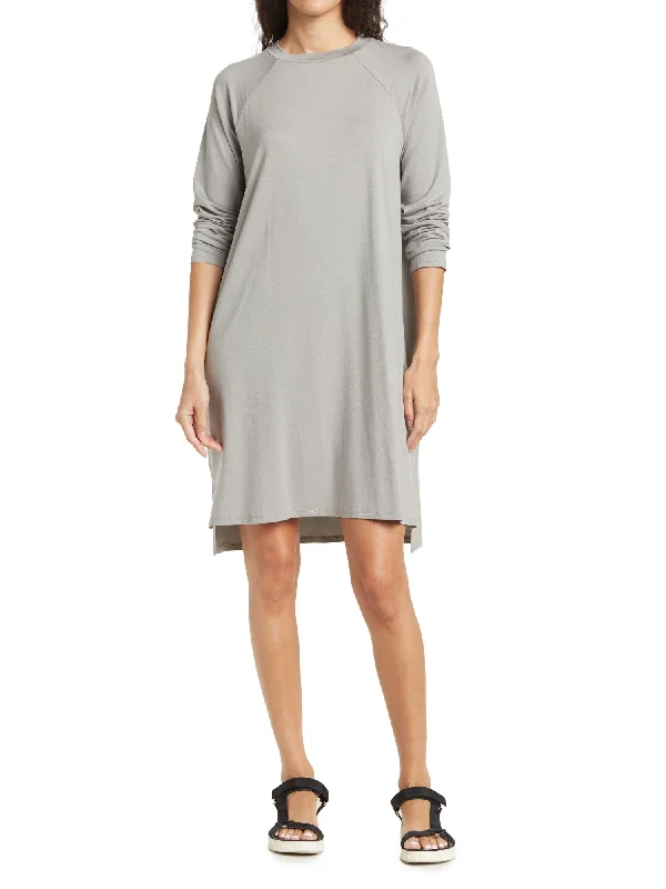 Major Savings EILEEN FISHER Womens Gray Stretch Raglan Sleeve Crew Neck Above The Knee Shift Dress