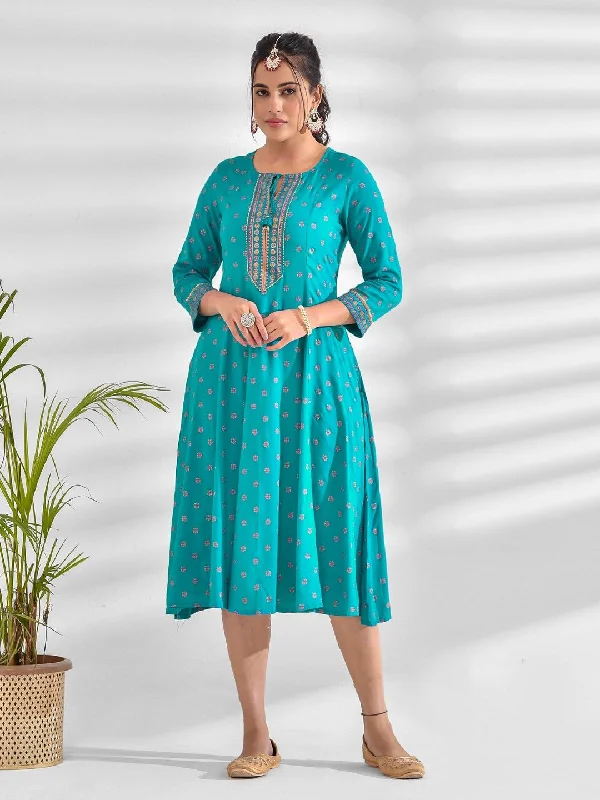 New Deals A-line Printed Viscose Rayon Dress