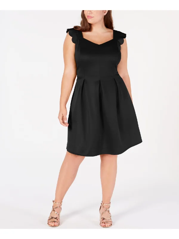 Don't Wait MONTEAU Womens Sleeveless Queen Anne Neckline Above The Knee Formal Fit + Flare Dress