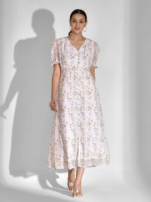 Savings Galore Flared Printed Chiffon Dress