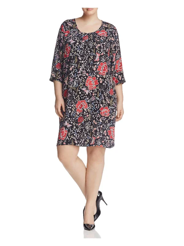 Unbeatable Prices JUNAROSE Womens Pleated Floral 3/4 Sleeve Round Neck Above The Knee Wear To Work Shift Dress