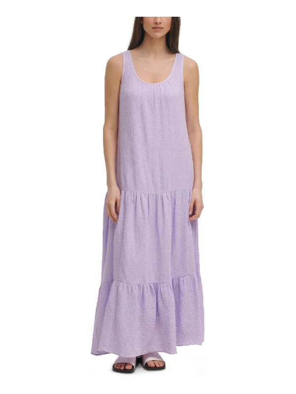 Doorbuster Deal CALVIN KLEIN Womens Purple Sleeveless Scoop Neck Shift Dress