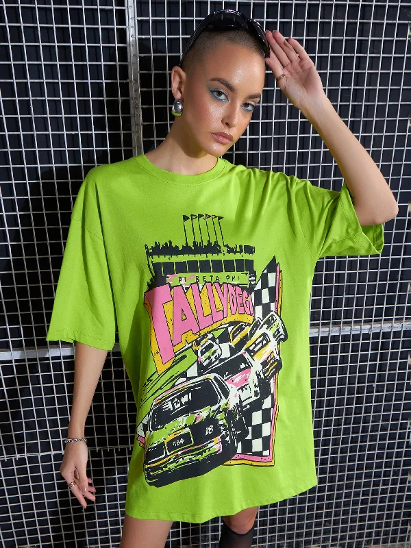Act Fast Women Green TALLYDEGA Oversized T-Shirt Dress