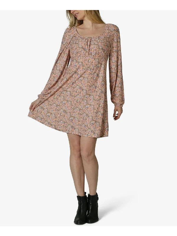 Mega Sale ULTRA FLIRT Womens Coral Floral Raglan Scoop Neck Short Baby Doll Dress