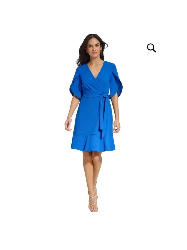 Great Bargains BCX DRESS Womens Teal Stretch Zippered Adjustable Asymmetrical Ruffle Soft Cups Short Sleeve Off Shoulder Above The Knee Formal Sheath Dress