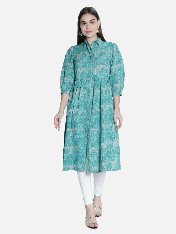 Grand Opening Sale Women Printed Green Long Dress