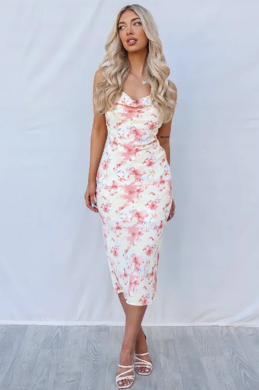 YEAR-End Clearance Spring Midi Dress - Pink Multi