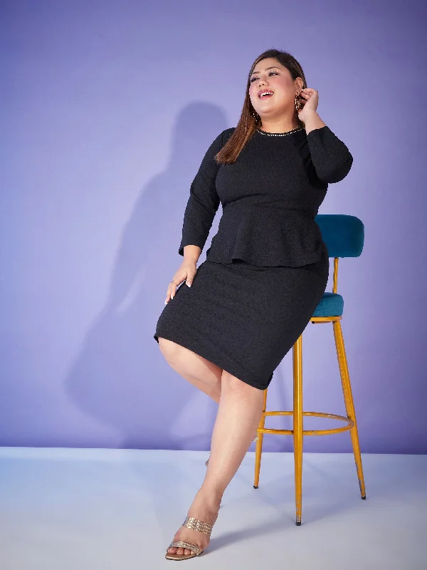 Sneak Peek Sale Women Black Peplum Bodycon Dress