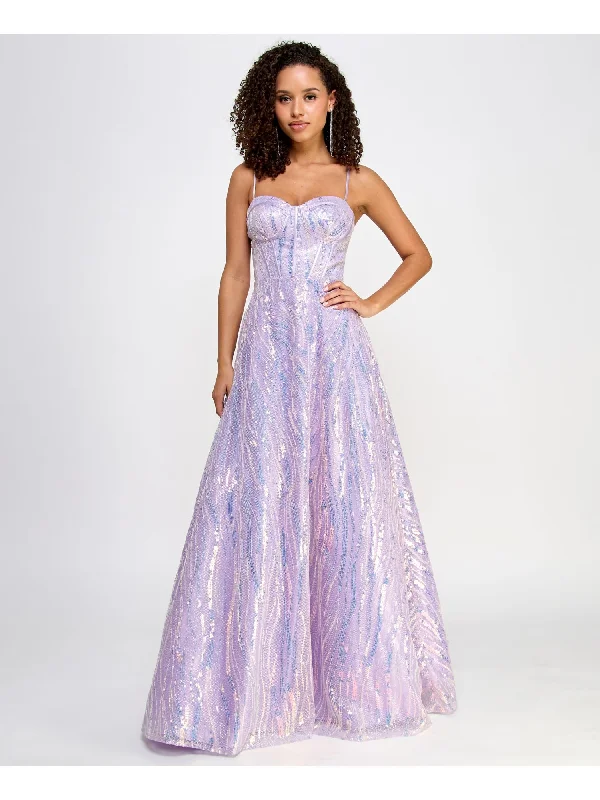 Instant Discount SAY YES TO THE PROM Womens Purple Sequined Zippered Lined Corset Bodice Glitter Spaghetti Strap Sweetheart Neckline Full-Length Formal Gown Dress