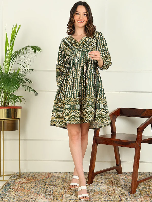YEAR-End Clearance Flared Printed Viscose Rayon Dress