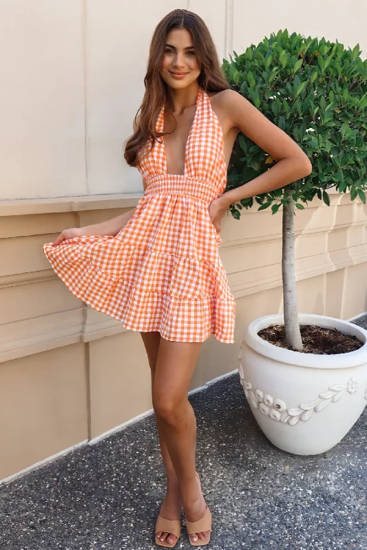 Huge Discounts Frankie Mini Dress - Orange Gingham