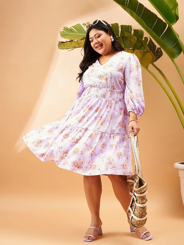 Early Access Women Lilac Floral Print Skater Dress