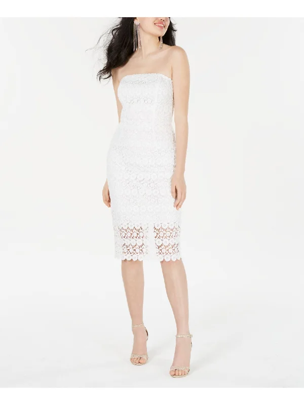 Super Bargain B DARLIN Womens White Sleeveless Strapless Midi Cocktail Sheath Dress