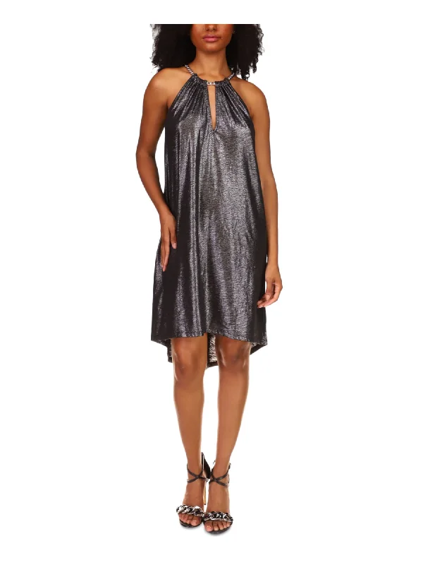 Can't Be Beat MICHAEL MICHAEL KORS Womens Black Sleeveless Crew Neck Below The Knee Hi-Lo Dress