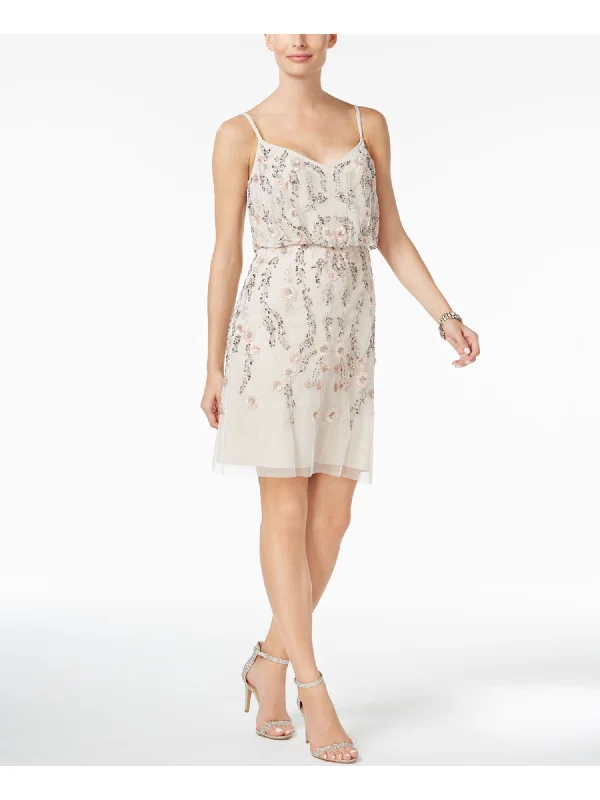 Best Deals ADRIANNA PAPELL Womens White Embellished Zippered Elastic Waist Sleeveless V Neck Short Party Sheath Dress Best Deals ADRIANNA PAPELL Womens White Embellished Zippered Elastic Waist Sleeveless V Neck Short Party Sheath Dress