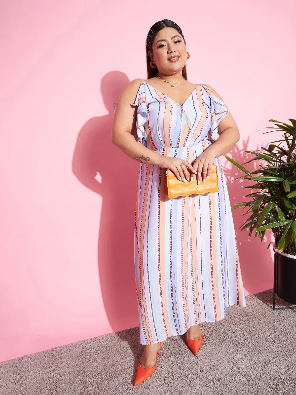 Bargain Prices Women Multi Stripes Front Slit Maxi Dress