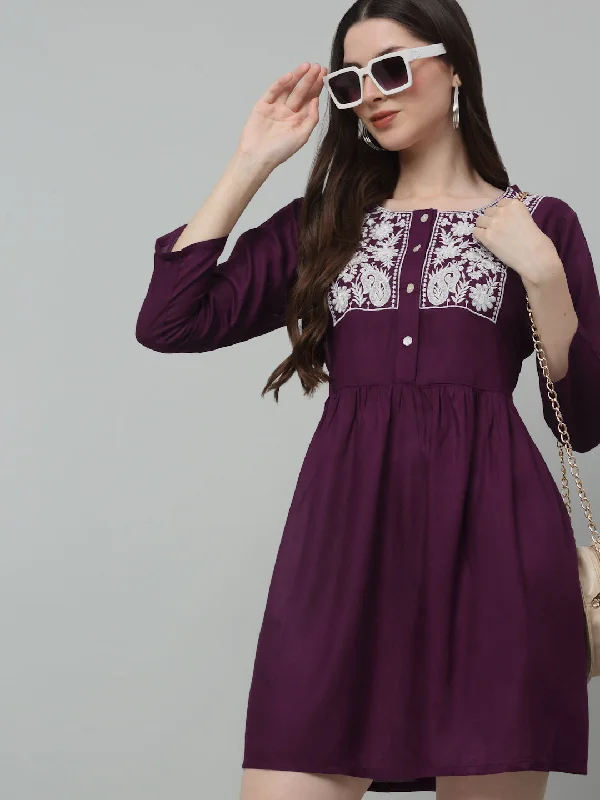 Deal Mania Women's Embroidered A-line Dress