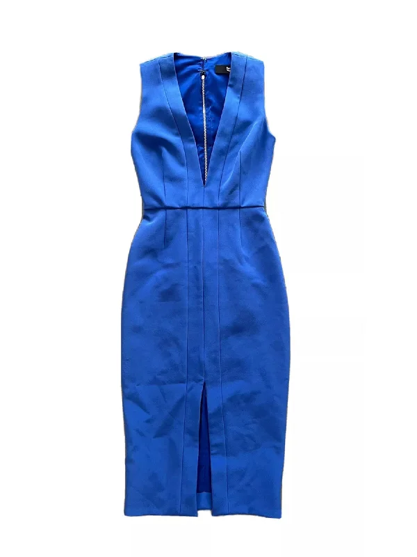 Extra Discounts NICHOLAS Womens Blue Zippered Slitted Seamed Front Lined Sleeveless V Neck Above The Knee Party Sheath Dress