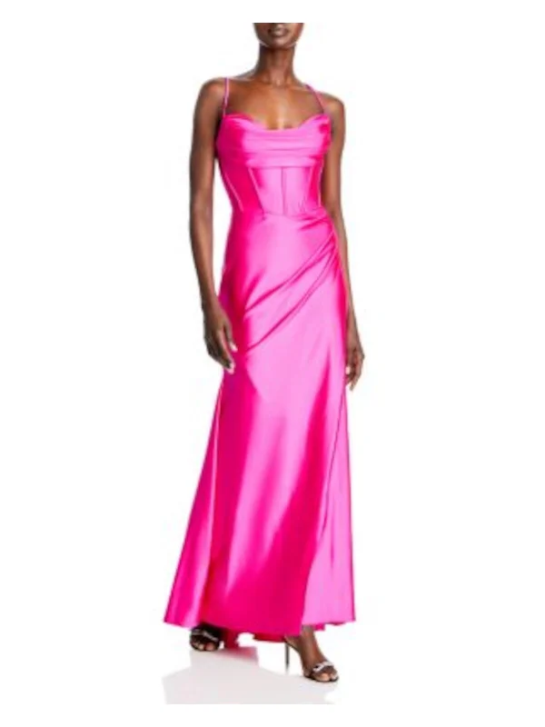 Weekend Special AQUA FORMAL Womens Pink Lined Drape Front Lace Up Back Corset Spaghetti Strap Sweetheart Neckline Full-Length Evening Gown Dress