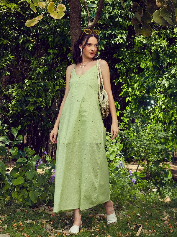 Deal Dash Women Lime Green Schiffli Strappy Maxi Dress