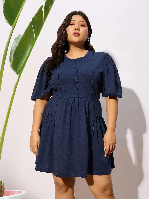 Price Cut Women Navy Frill Detail Skater Dress