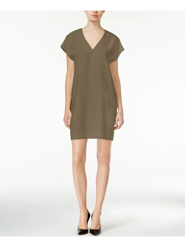 Price Meltdown BAR III Womens Green Sleeveless V Neck Above The Knee Sheath Dress
