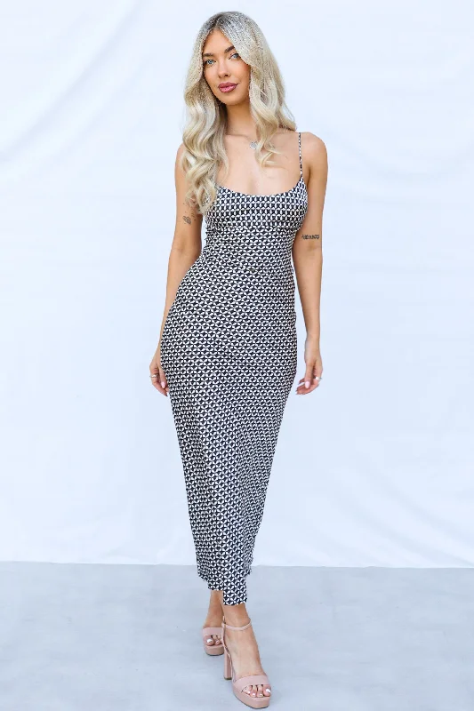 Big Savings Denver Maxi Dress - Black/Beige Print