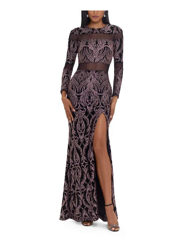 Clearance Items BETSY & ADAM Womens Black Long Sleeve Boat Neck Formal Dress