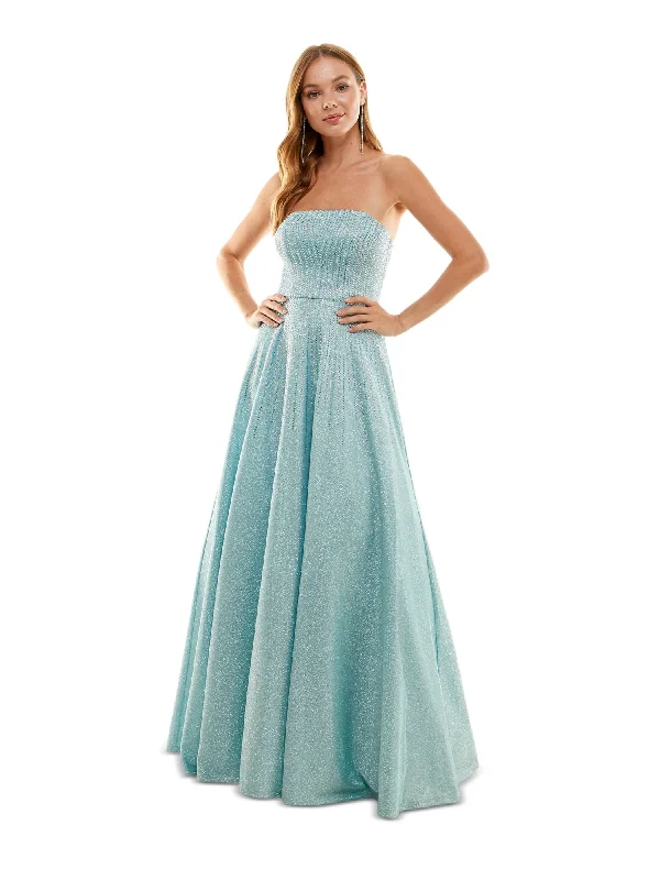 Limited Quantity SAY YES TO THE PROM Womens Light Blue Embellished Zippered Padded Lined Tulle Lace Up Back Sleeveless Strapless Full-Length Formal Gown Dress