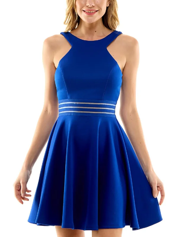 Get It Before It’s Gone CITY STUDIO Womens Blue Zippered Illusion-waist Sleeveless Scoop Neck Above The Knee Party Fit + Flare Dress