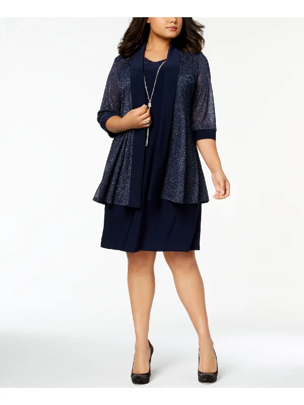 Warehouse Sale R&M RICHARDS Womens With Jacket 3/4 Sleeve Jewel Neck Knee Length Wear To Work Shift Dress