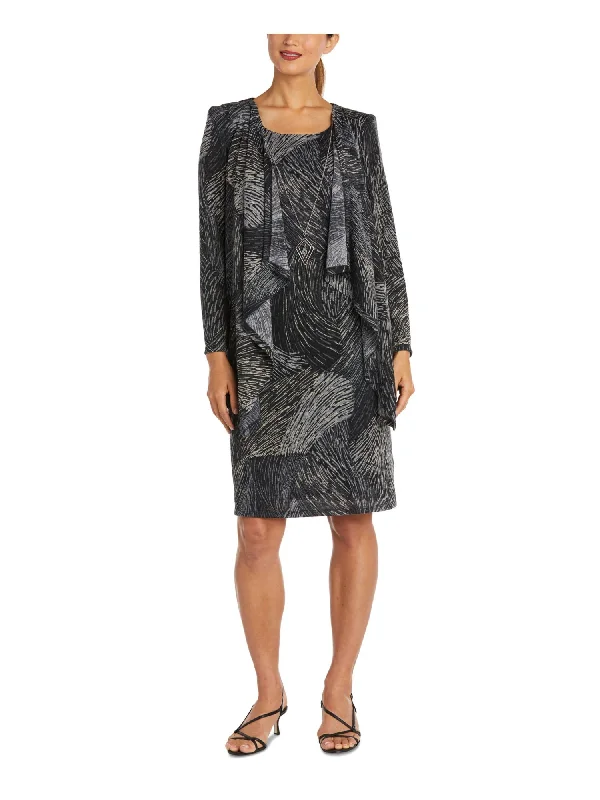 Act Fast R&M RICHARDS PETITE Womens Black Printed Sleeveless Scoop Neck Above The Knee Wear To Work Sheath Dress