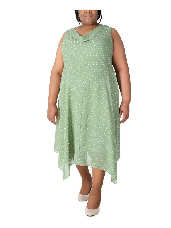 Extra Savings ROBBIE BEE Womens Green Polka Dot Sleeveless Cowl Neck Maxi Fit + Flare Dress