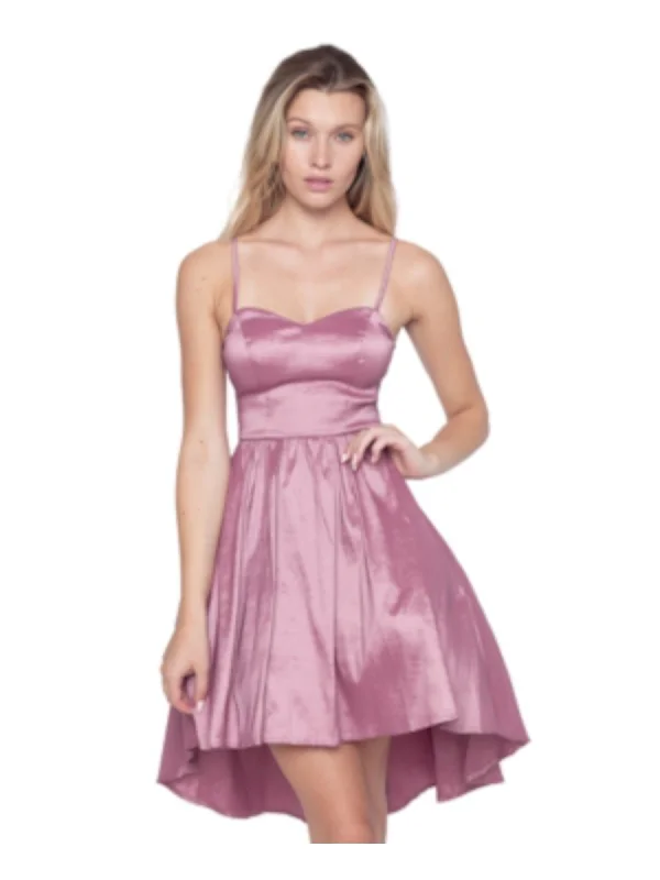 Year-End Sale B DARLIN Womens Pink Zippered Hi-low Spaghetti Strap Sweetheart Neckline Mini Party Fit + Flare Dress