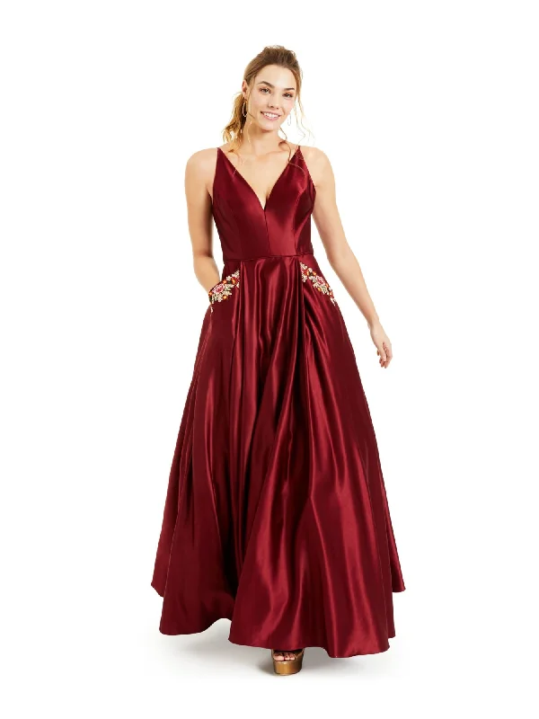 Price Reduction BLONDIE NITES Womens Embellished Spaghetti Strap V Neck Full-Length Formal A-Line Dress