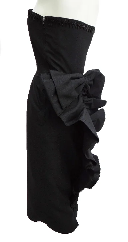 Mega Sale Vintage Black Silk Strapless Fishtail Cocktail Dress with Bow, UK10-12