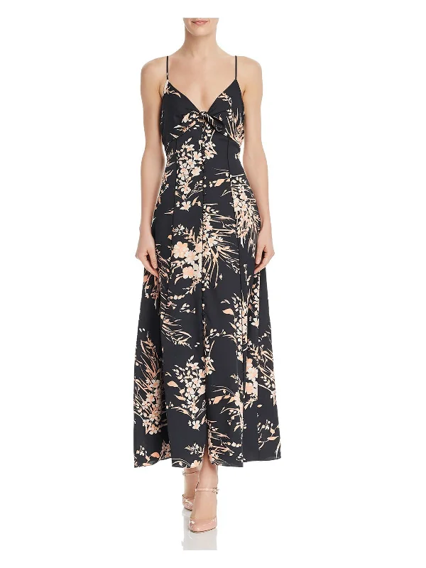 Special Discount JOIE Womens Black Printed Spaghetti Strap V Neck Maxi Sheath Dress