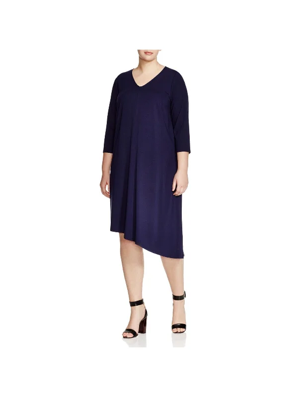 Reduced Prices EILEEN FISHER Womens Navy Jersey 3/4 Sleeve V Neck Midi Wear To Work Shift Dress